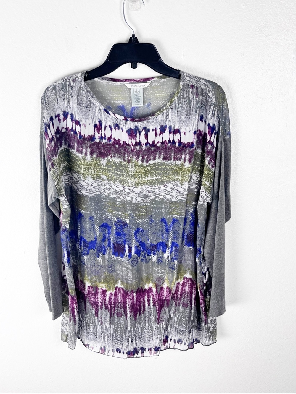 JOHN MARK Multicolored Long Sleeves Lightweight Crossover Top Small Artsy Boho